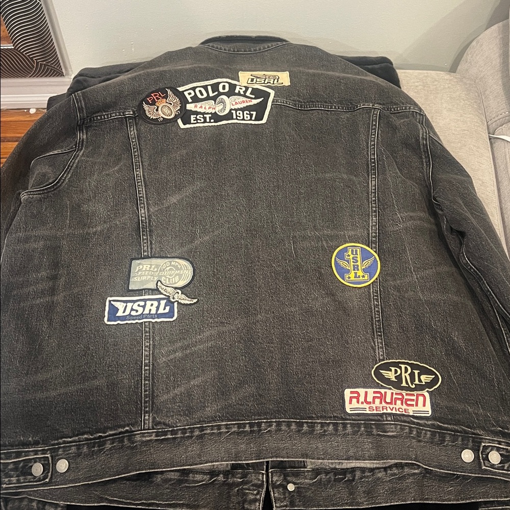 Polo by Ralph Lauren Black Denim Jacket with Patches - Picture 2 of 3